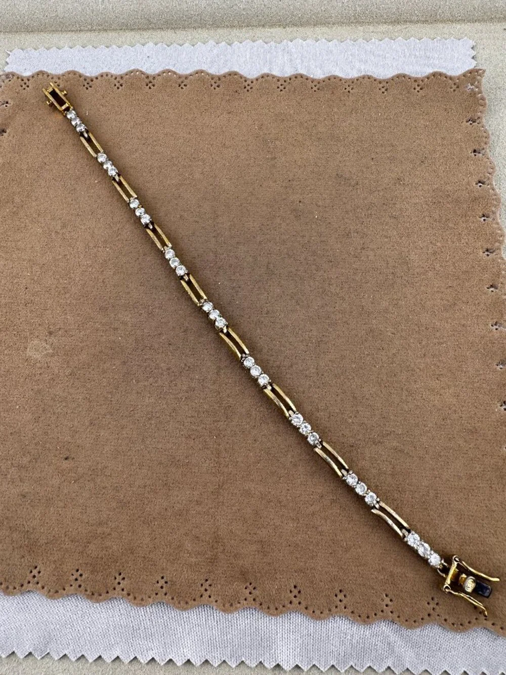 Vintage Gold Vermeil Sterling Silver Cubic Zirconia Tennis Bracelet - Picture 3 of 5
